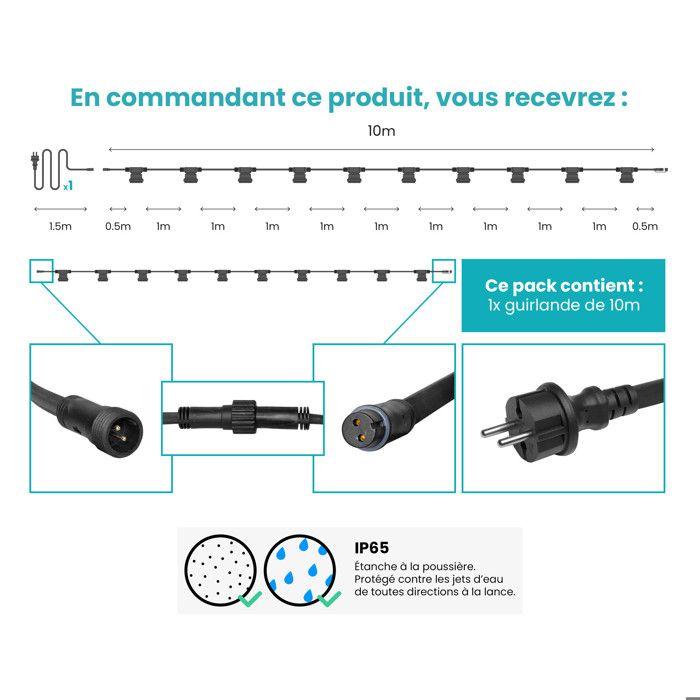 Guirlande Guinguette Noire Guirlande Lumineuse 10M pour Ampoules E27