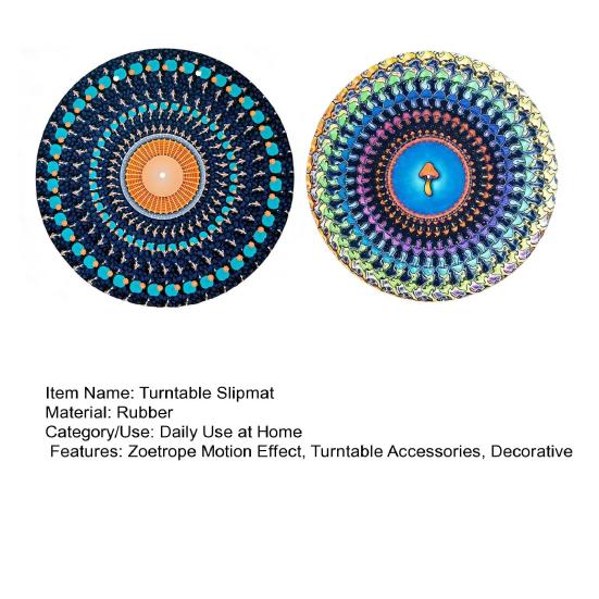 2/3 Peças Slipmat Animado Zoetrope 12 polegadas Ilusão Óptica Tapete de Toca-discos Slipmat de Vinil Animado com Efeito de Movimento Zoetrope Disco Visual Cinético