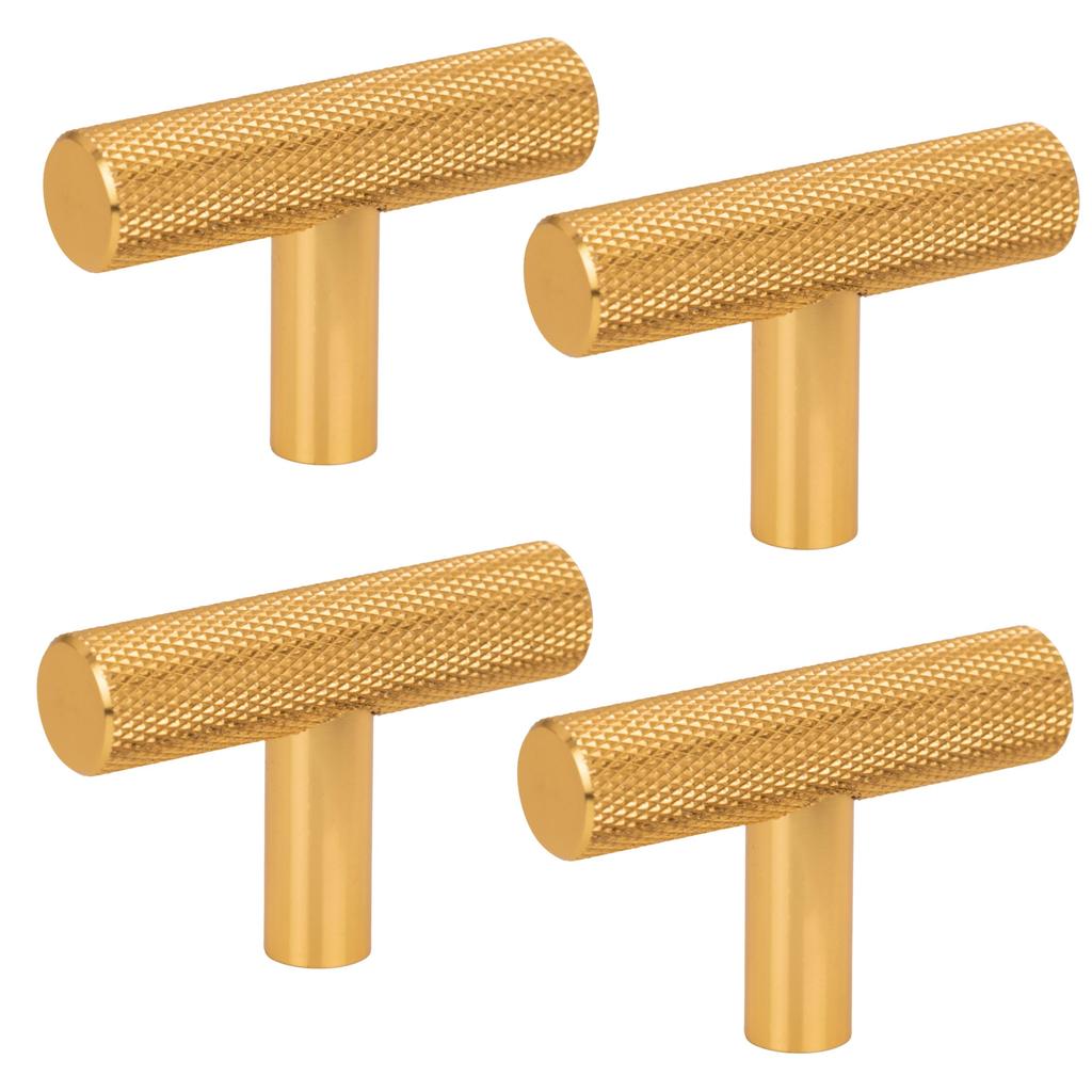 4 x Furniture knob railing grooved knurled metal brushed gold