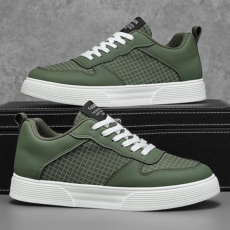 Fashion Green Men PU Leather Sneakers Man Breathable Fashion Vulcanized Shoes Zapatillas De Hombre Tenis for Men White Size 48