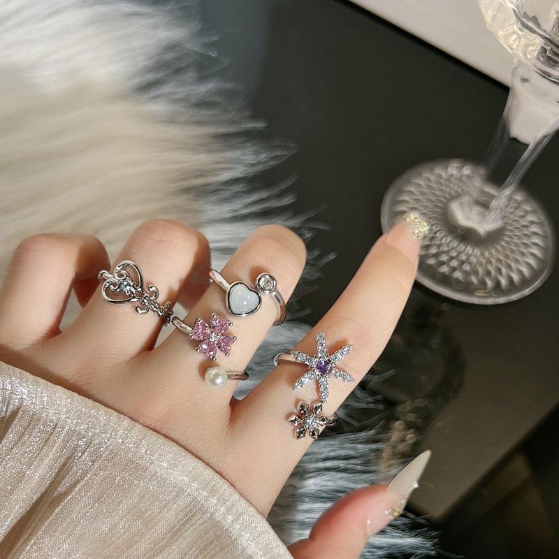 Korean Style Six-Pointed Star Heart Open Ring for Women - Trendy, Elegant, and Versatile Index Finger Jewelry