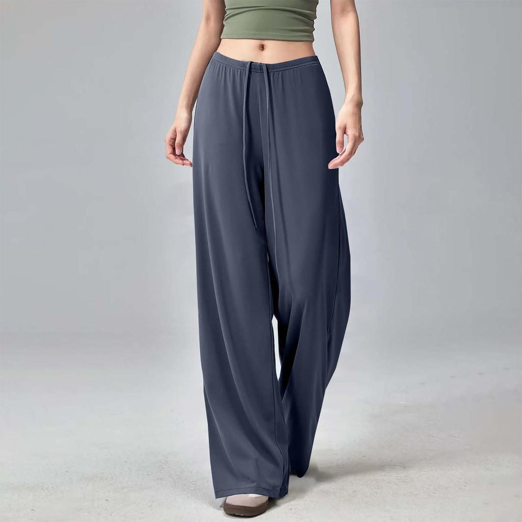 Damen Mode Lässig Schlafanzughose Weiter Bein Yogahose Kordelzug Leicht Bequem Stretch Farbe Sporthose