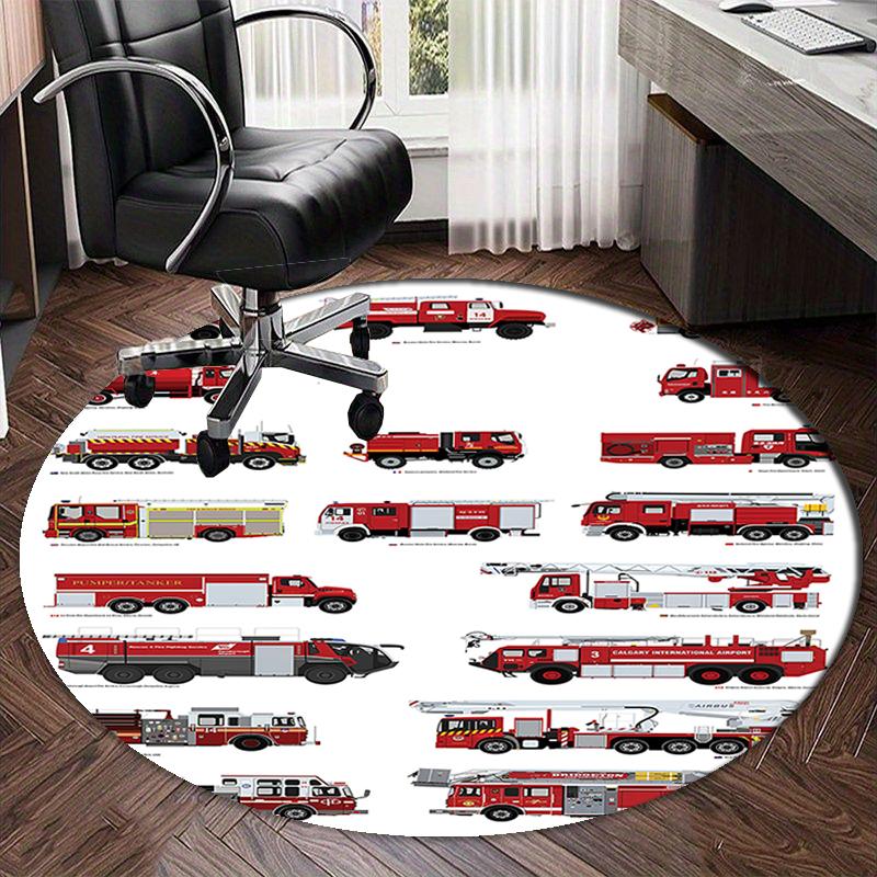 Fire Truck Printed Round Rug Carpet Chair Rug Area Rug Entryway Doormats,for Office Chair Living Room Bedroom Kitchen Room.