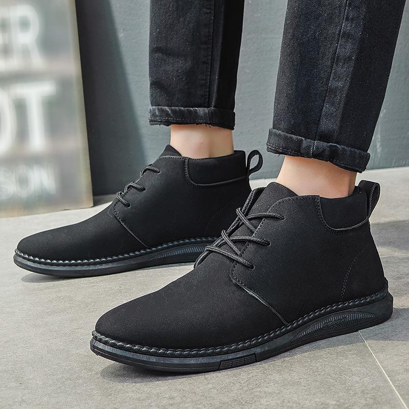 

Коричневые замшевые ботинки Мужская повседневная обувь На шнуровке На плоской подошве Короткие ботильоны Мужские ботинки челси Весна Осень Обувь с высоким верхом Мужская 39 чёрный