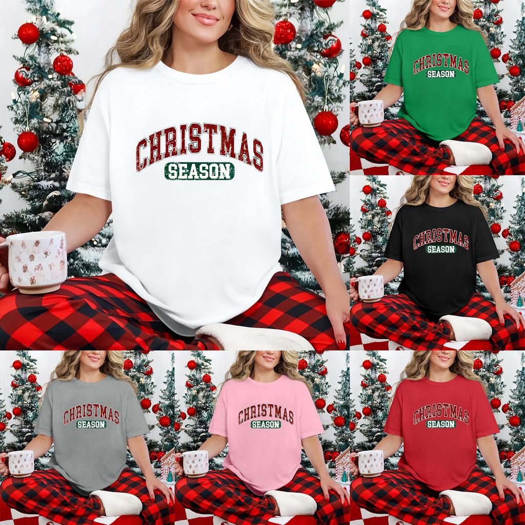 Women's Casual Printed T-Shirt Round Neck Pullover Short Sleeve Top