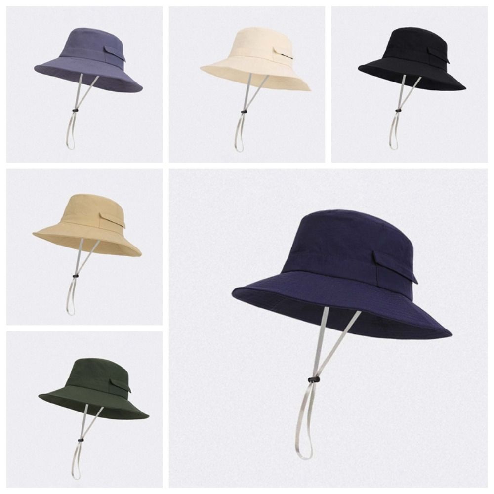 Drawstring Sunshade Fishing Hat Nylon Sunscreen Basin Cap Sun Cap Men's Fisherman Hat Summer