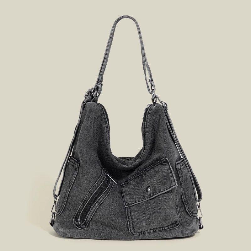 Niche Women's Versatile Denim Tote: Large Capacity, Multi-Use, Crossbody Bag for Daily Style.