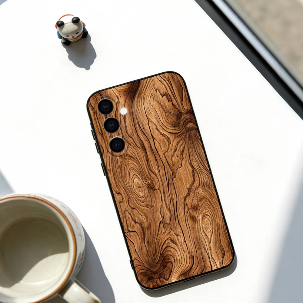 Natural Wood Phone Case Black Silicone Soft For Samsung Galaxy A73,A72,A71,A70,A53,A52,A51