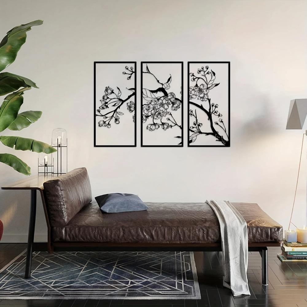 Настенный декор из 3-х металлических цветов персика - квадратное искусство для офиса — фото 5