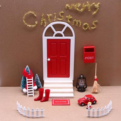 Miniature Dollhouse Christmas Set With Micro Car Accessories Wooden Elf Door BJD Toys
