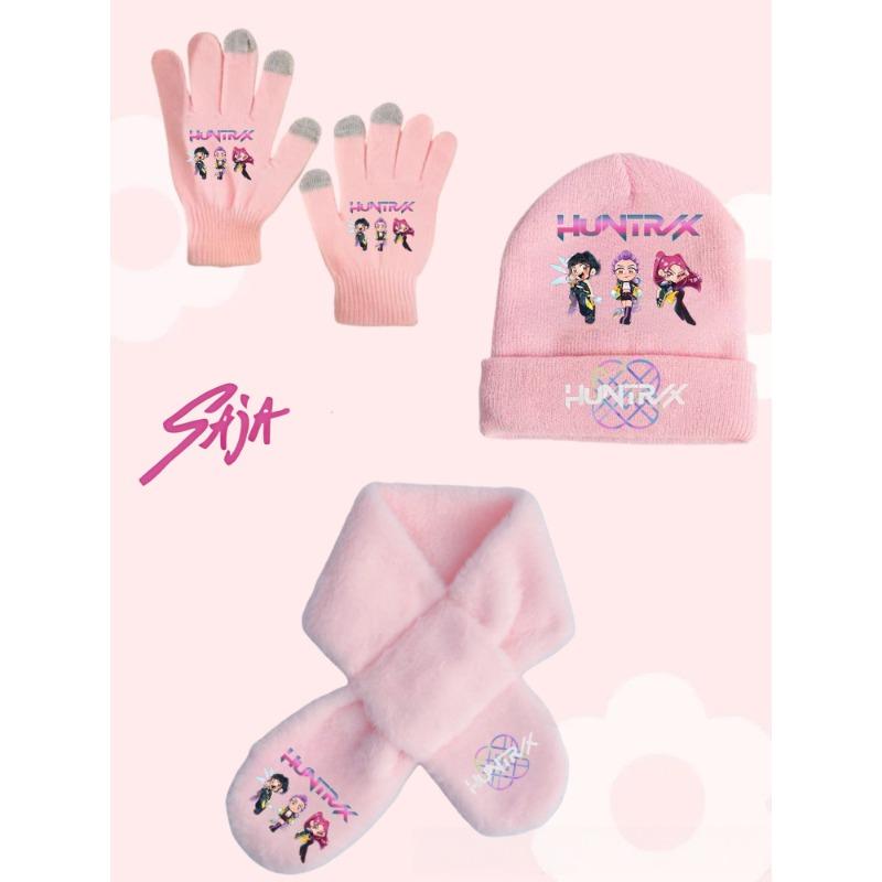 Witch Hunt Girl Winter Warm Knitted Hat Scarf Glove 3-Piece Set Anime Cartoon Children Cute