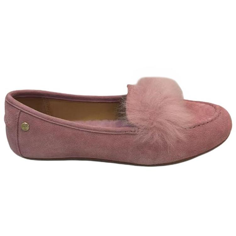 UGG Suede Fur Trim Simple Gentle Casual Flats Women Flats Crystal-Pink 1102689-PCRY