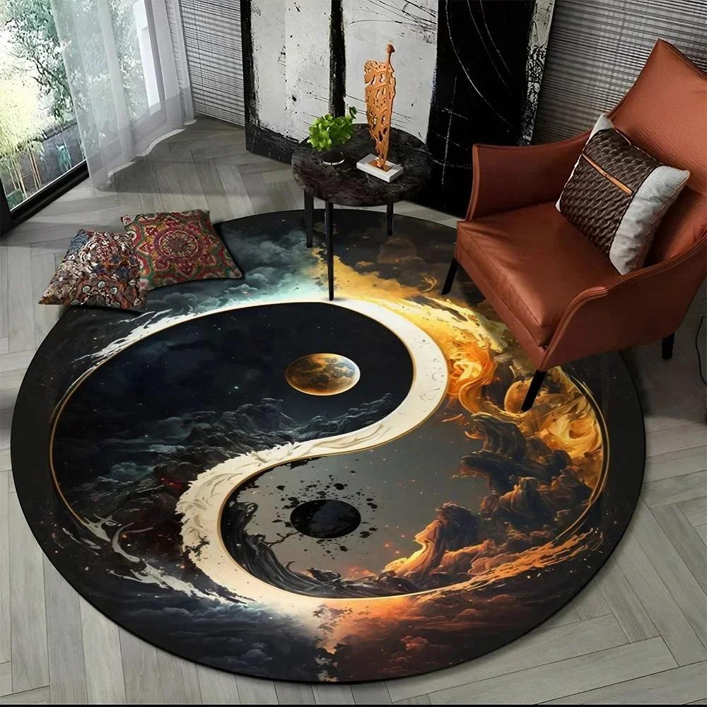 

3D Tai Chi Yin-Yang Pattern Round Carpet, Sci-Fi & Metaphysics, Living Room & Bedroom Decoration, Area Rug, Table and Chair Mat 60cm