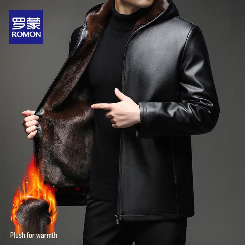 

ROMON Мужская зимняя утепленная кожаная куртка с капюшоном и подкладкой из искусственного меха M