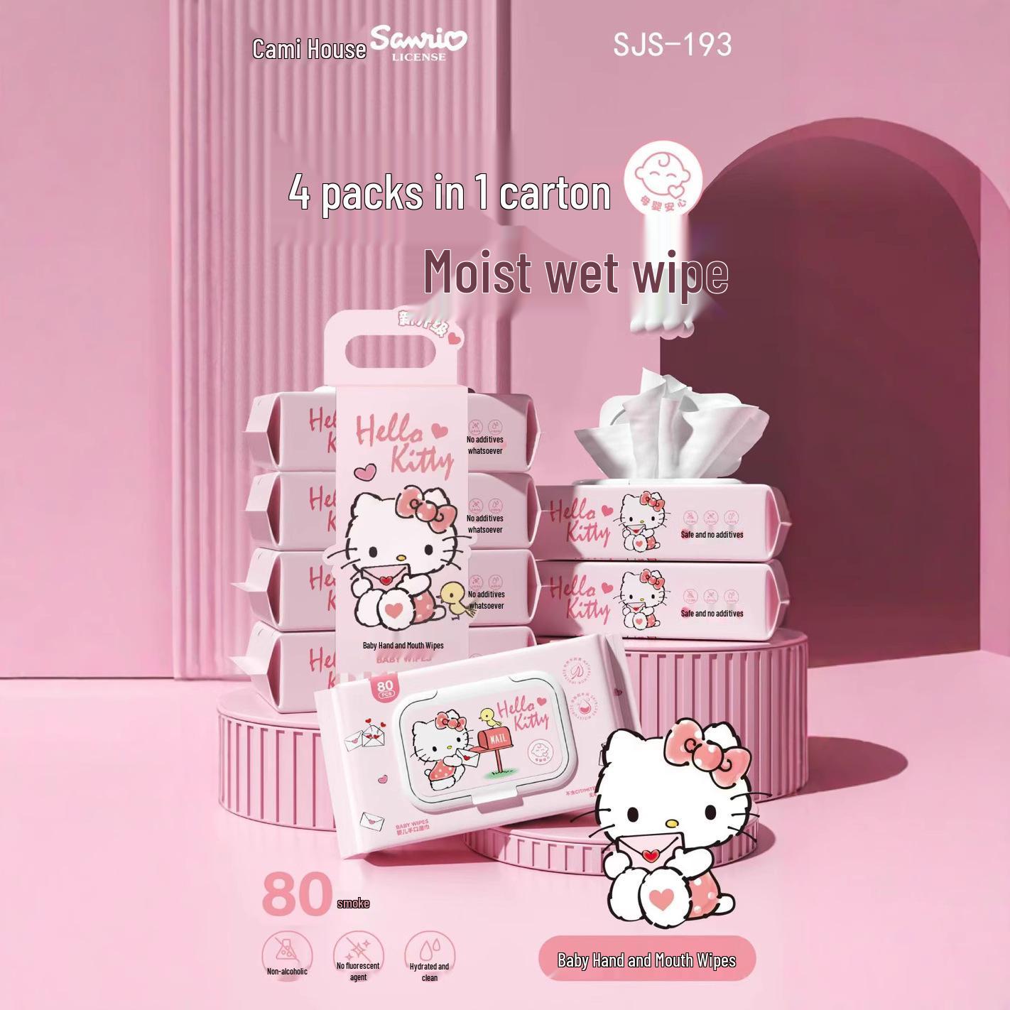 

Влажные салфетки Sanrio для детей, 80 шт., семейная упаковка - Одноразовые салфетки для очищения рук и рта детей