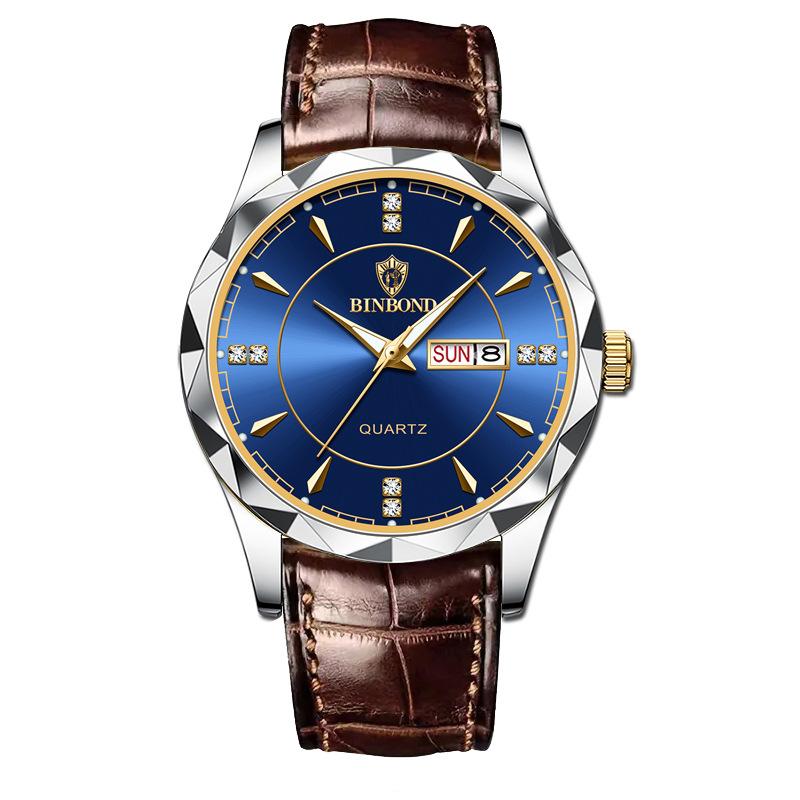 Men's Watch Gold Watch Steel Belt Double Calendar Week Quartz Watch Men's Watch