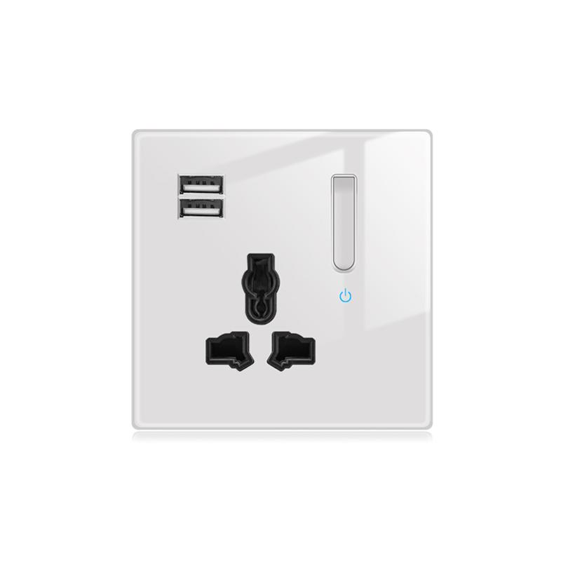 White LED Indicator Light Switch Panel Glass Piano Key Self-reset Wall Switch socket,UK FR EU Universal USB Electrical Outlet