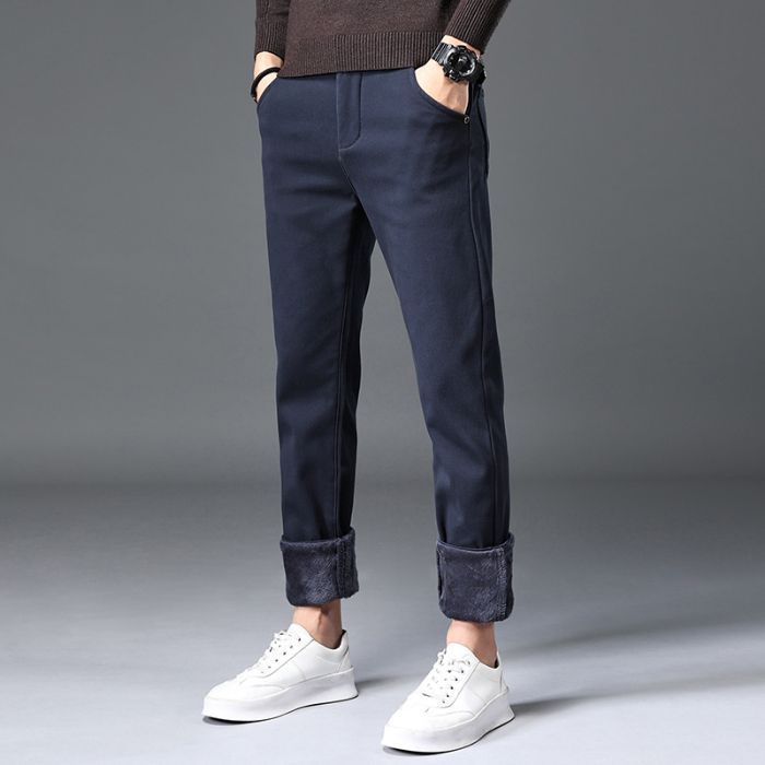 

Мужские повседневные брюки из хлопка и бархата с эластичной резинкой, облегающие, маленькие, прямые, 2024, плотные, мужские, универсальные, длинные брюки, новый стиль 38 сапфир синий