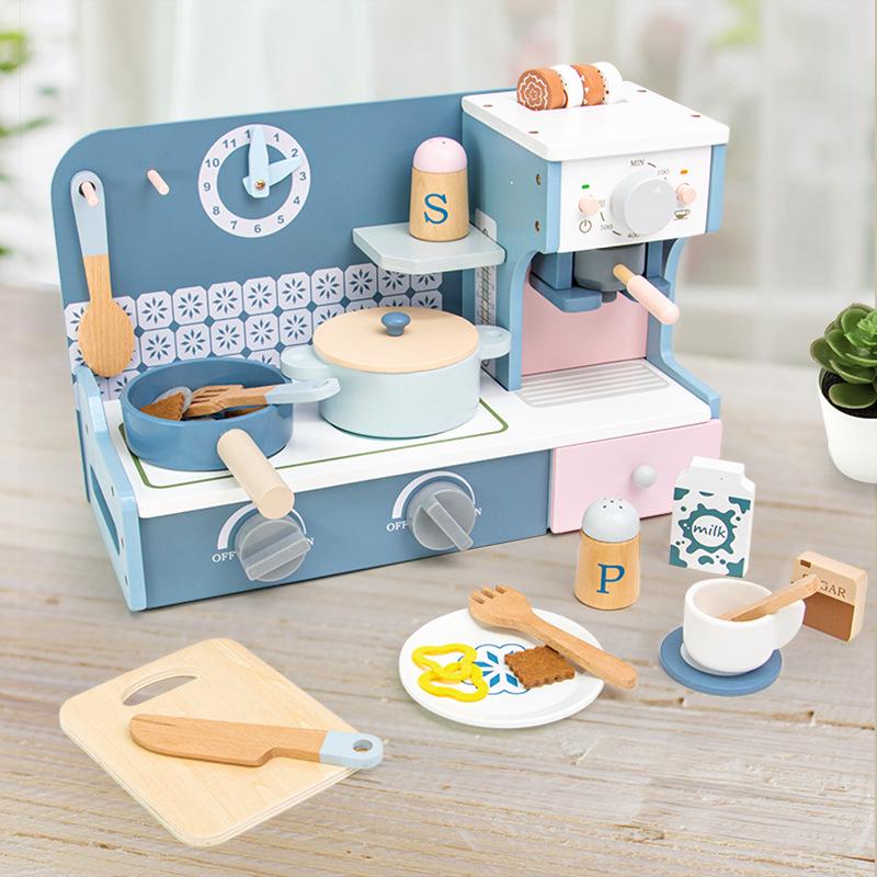 Wooden Toy Coffee & Milk Tea Maker - Parent-Child Interactive Kitchen Playset