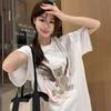 Korean Cute Bear Print Short-sleeved T-shirt Women's Summer 2025 New Design Sense Casual Loose Black Top