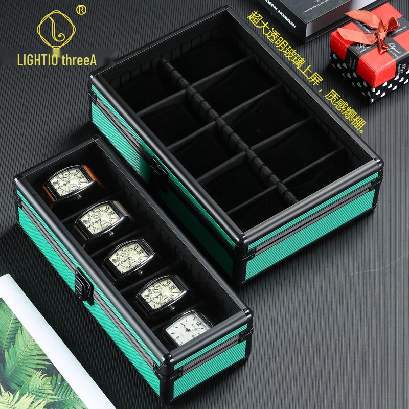 Aluminum Alloy Watch Box with Transparent Lid, 5 Slots, Multiple Colors