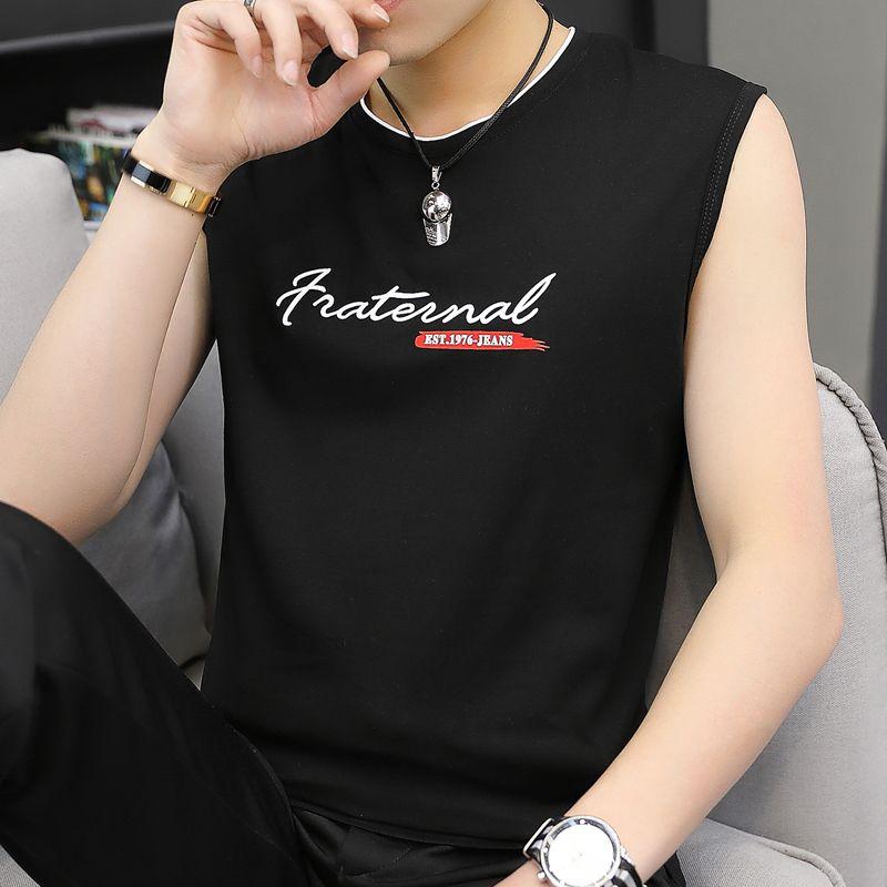 Ermeløs tanktopp for menn Sommer ermeløs T-skjorte koreansk versjon av bomullsskulderunderskjorte Sport Fitness Løse topper