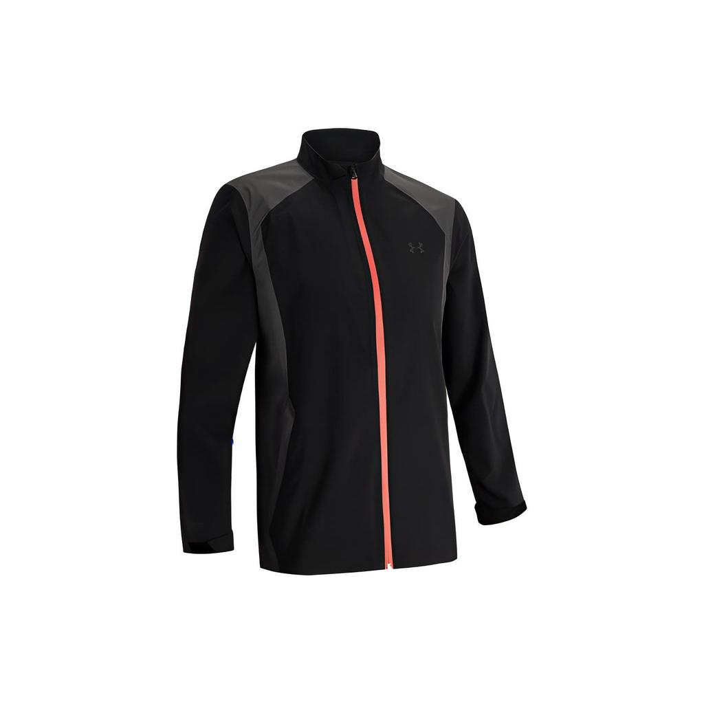 Under Armour Portrush Rain Logo Printed Color Block Stand Collar Jacket Men Jacket Black 1352108-001