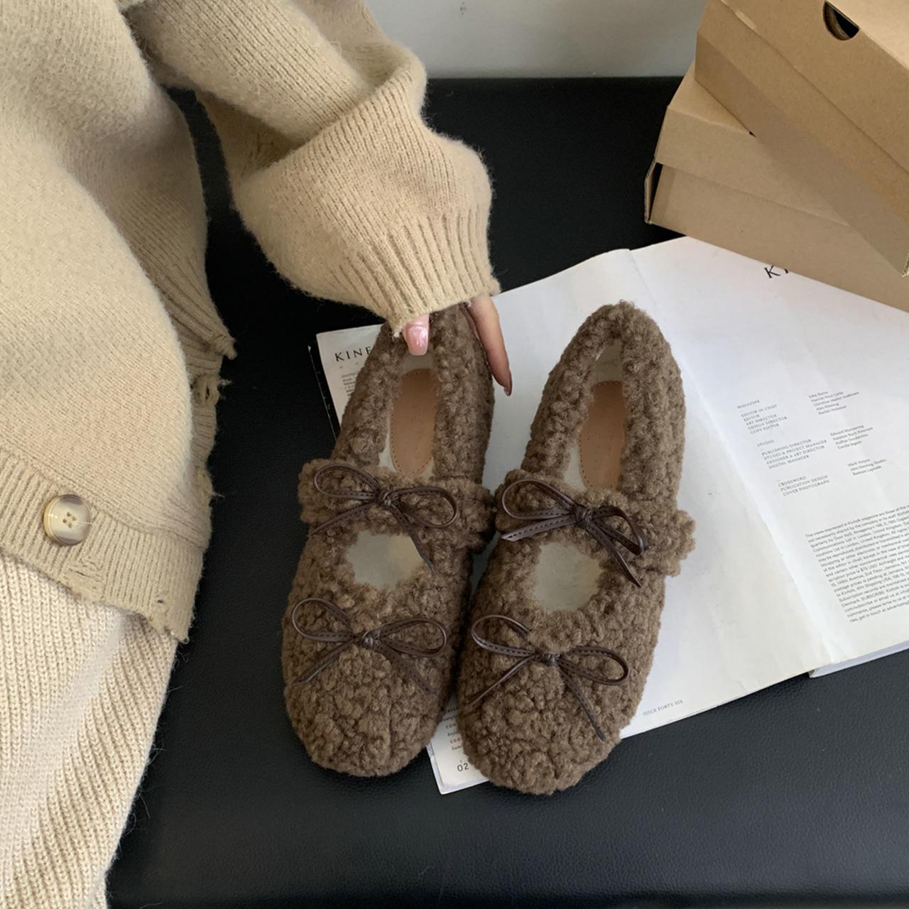 

Suding home! Sweet, gentle and white round head inner height-increasing fluffy shoes for women outside winter velvet warm bean cotton shoes 40