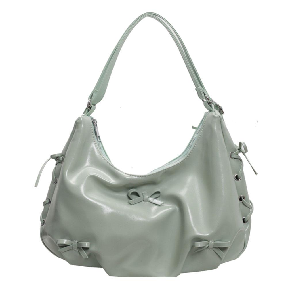 PU Leather Women Crossbody Bag Bowknot Crescent Bag Adjustable Shoulder Strap Backpack Zipper Handbag for Travel Shopping