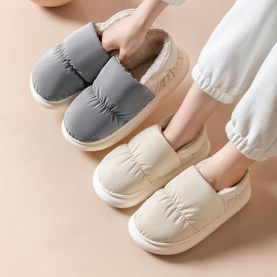 Winter Women Cotton Slippers Plush Warm Thick Bottom Slides Breathable Soft Non-slip Slippers Indoor Outdoor Men Cotton Slippers