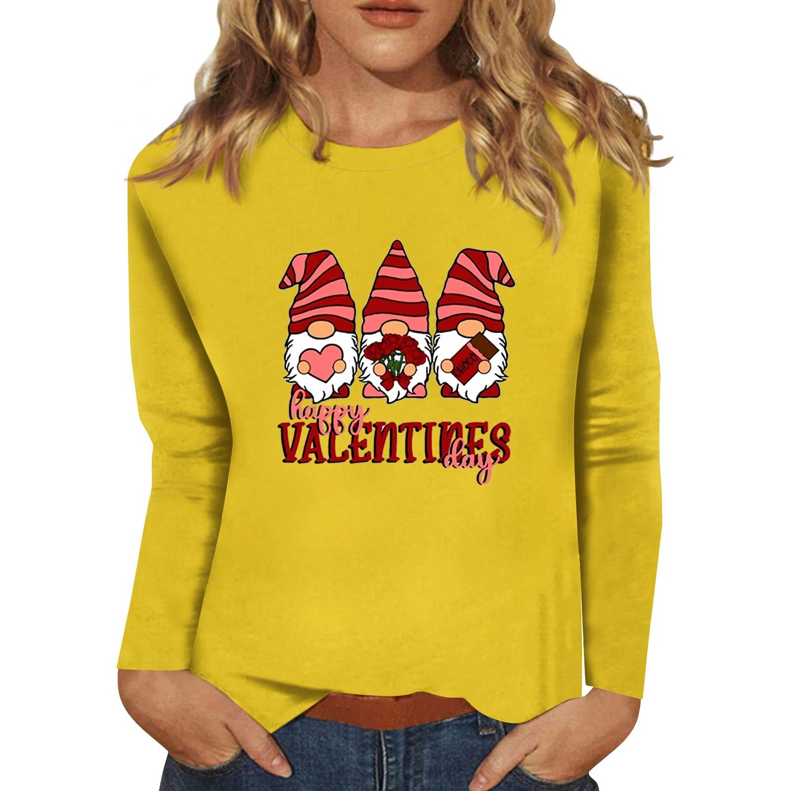 

Женский модный повседневный топ с длинными рукавами и принтом ко Дню святого Валентина, с круглым вырезом, с длинными рукавами XL жёлтый