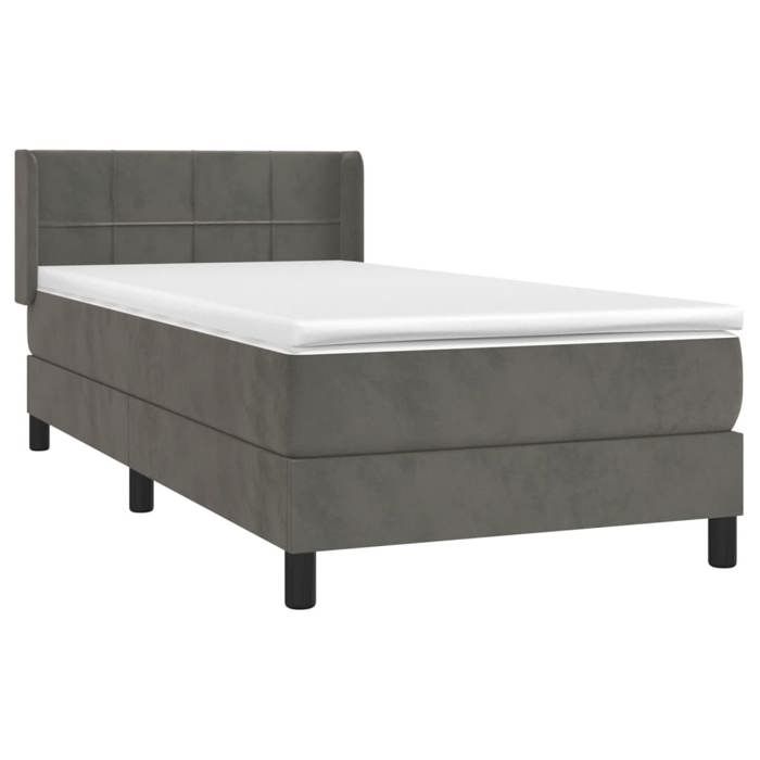 VidaXL Divan Bed and Mattress Dark Grey 90x200 Cm Velvet - Model 3130938
