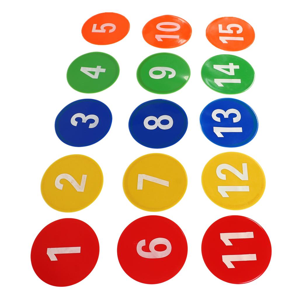 Sports Number Spots Marker 1 to 15 Carpet Number Spot Markers with 5 Bright Color for Soccer Training