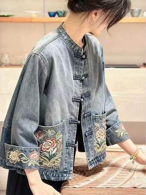 2026 Spring/Autumn Elegant New Chinese Style Women's Embroidered Denim Jacket