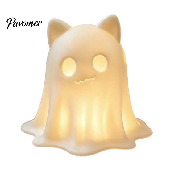 Gift for Cat Lovers 3D Printed Ghost Candle Holder, Spooky Figurine Small Halloween Party Prop with Warm Light Tabletop Home Decoration Miniature