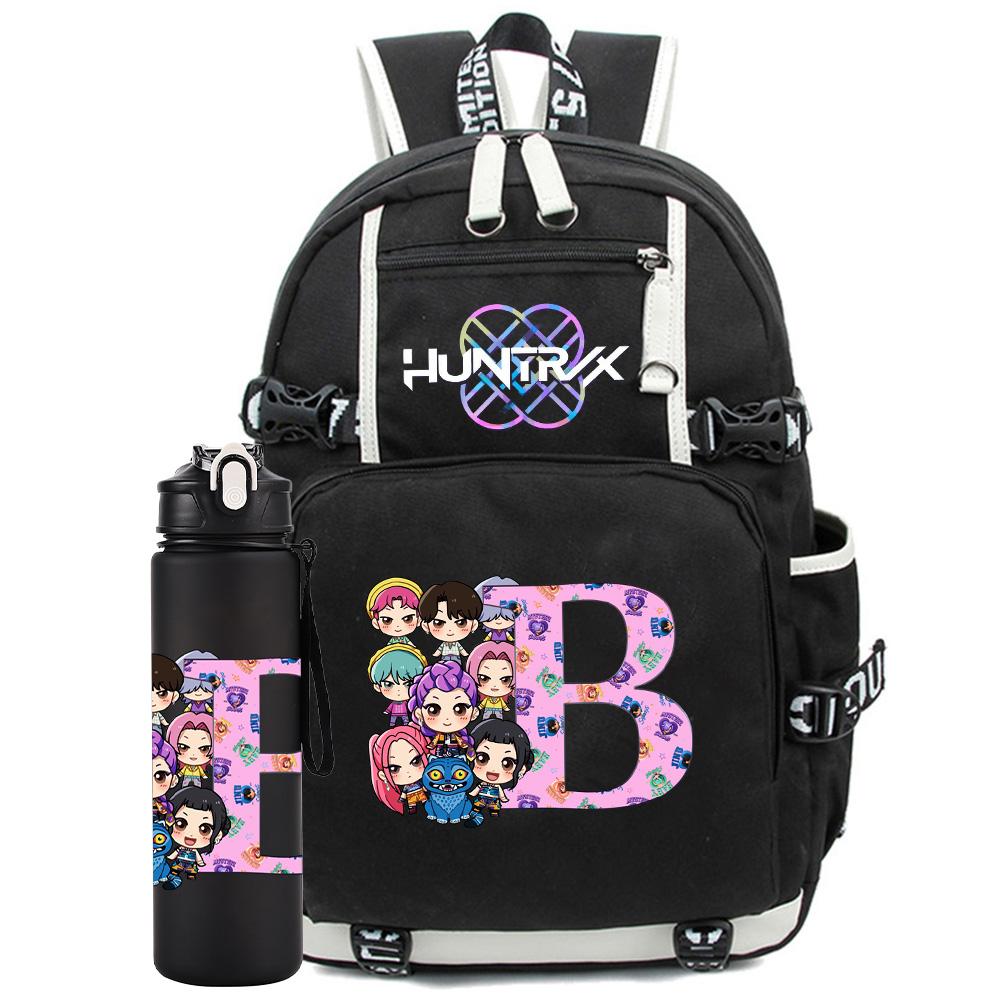 2 Stück/Set 26 Englische Buchstaben K-Pop Aufdruck Rucksack mit 750ml Wasserflasche für Teenager Schüler Mädchen Junge Schultasche Kinder Geschenk Große Kapazität Reisetasche
