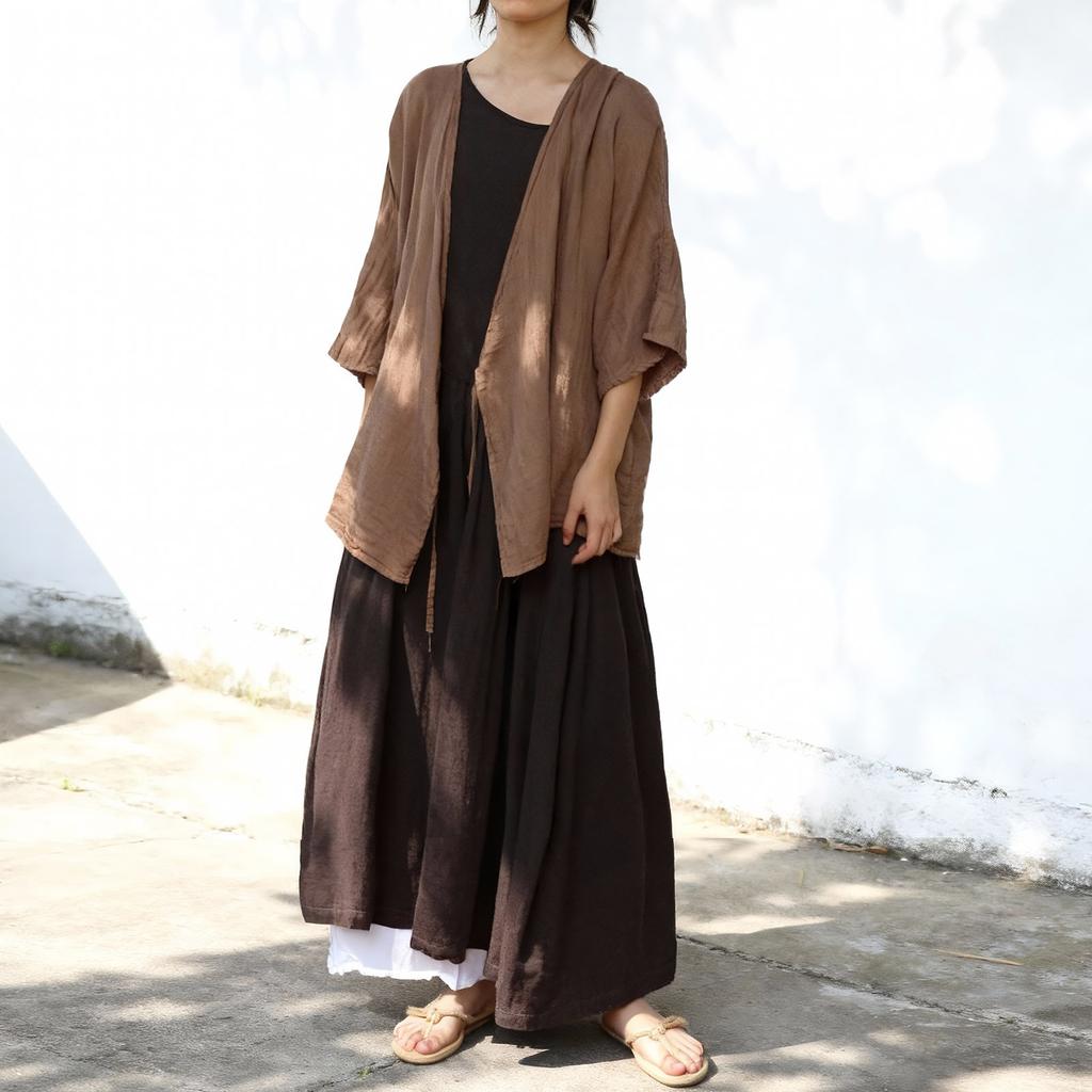 Johnature Women Vintage Shirts Spring Chinese Style Tops Solid Color Tops Belt V-Neck Long Sleeve Soft Blouses