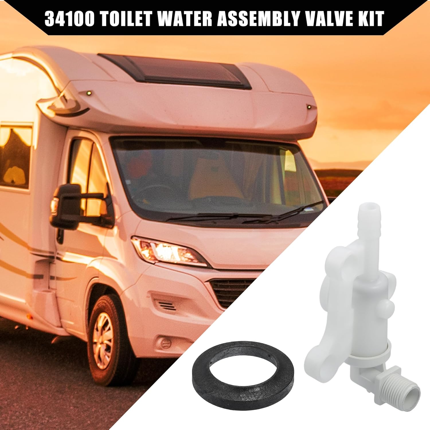 

34100 RV Toilet Water Valve Kit for Thetford Aqua-Magic V High and Low Model Toilets/Leak-Resistant RV Toilet Water Assembly Valve Kit / 1Set