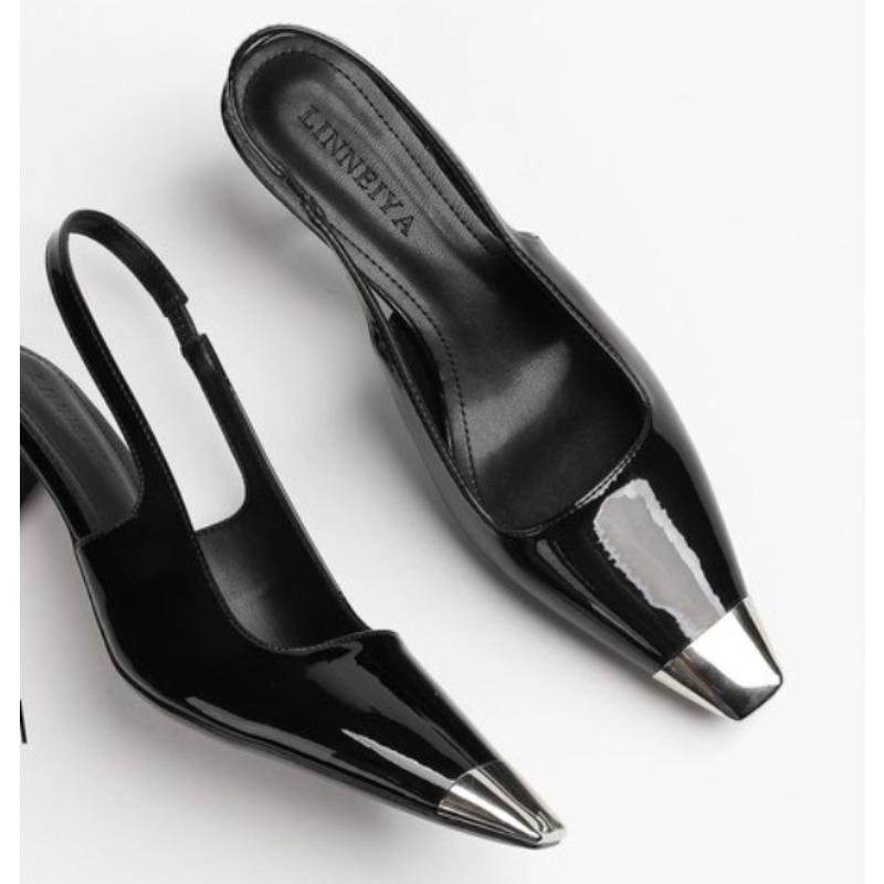 New Spring Street Style Back Strap Pumps Women Sexy Splicing Pointed Toe Elegant Thin Low Heels Mule Party Dress Shoes Sandal
