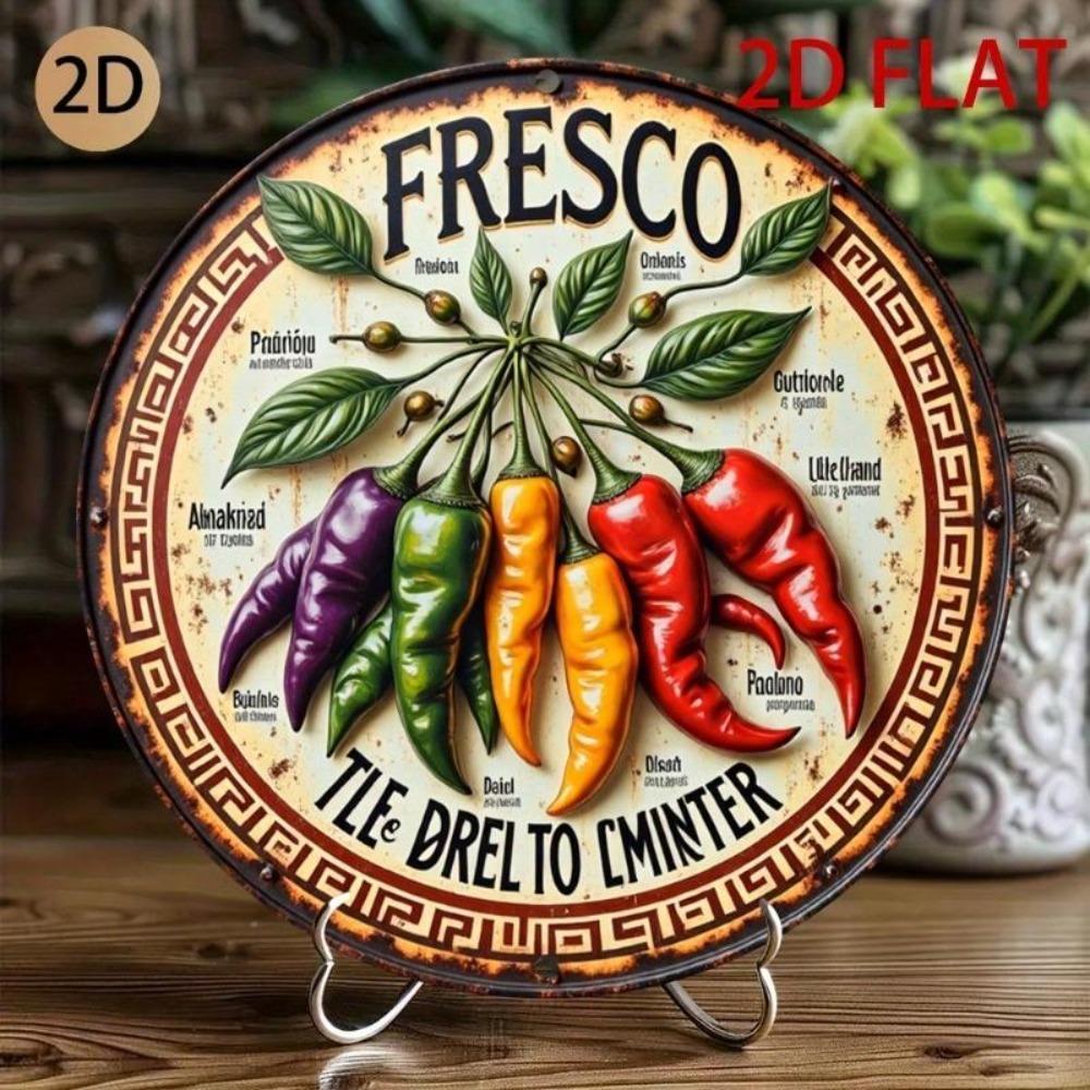 Metal Wall Art Colorful Peppers Sign Kitchen Dining Cafe Decor