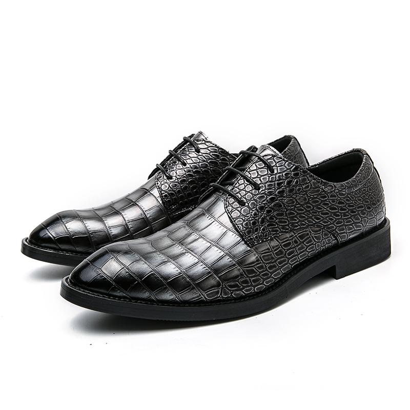 Luxury Brand Crocodile Pattern Leather Shoes Lace-up Loafers Business Moccasin Thick Bottom Pointed Toe Designer Men's Shoes