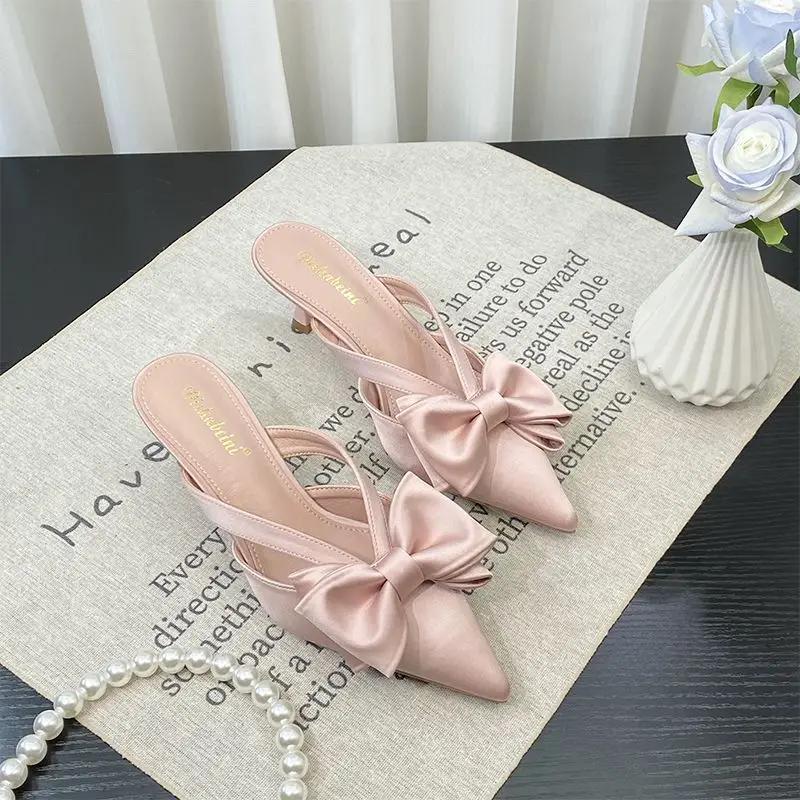 Fashion 2025 New Summer Pointed Toe Women Slippers Fashion High Heels Party Pumps Mules Slide Shoes