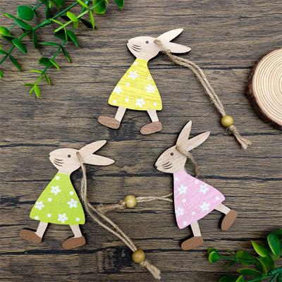10pcs Wooden Easter Bunny Pendant Creative Home Holiday Desktop Decoration Wooden Crafts Hanging Decoration