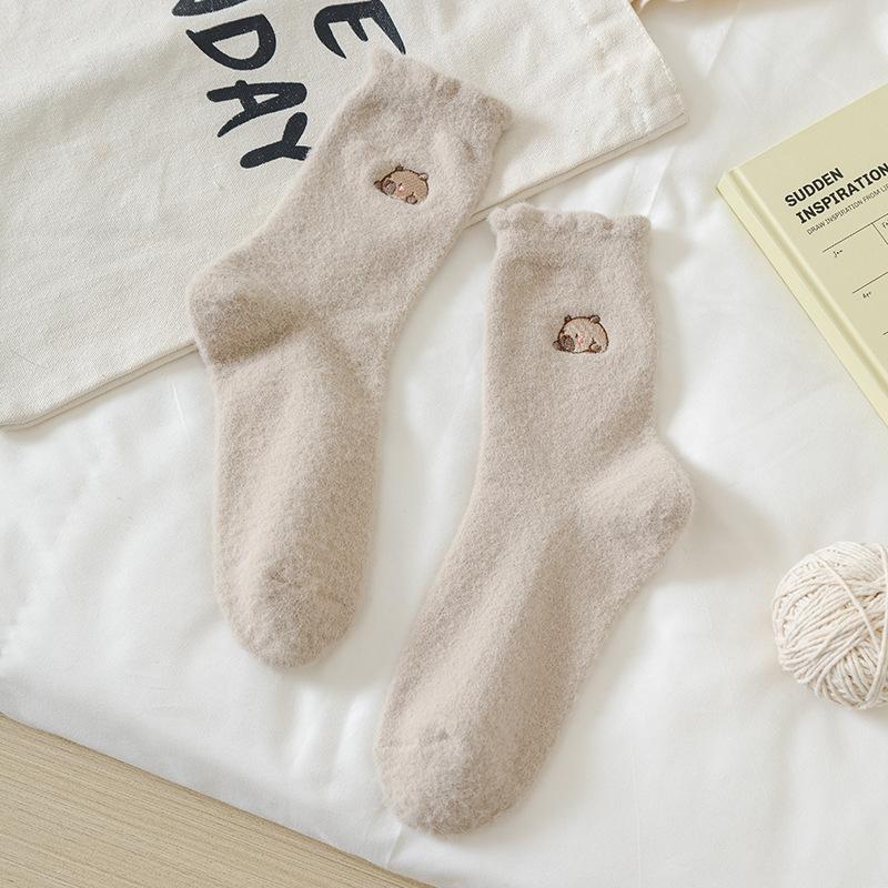 Female Autumn and Winter Add Velvet To Keep Warm and Lovely Home Floor Sleep In Tube Socks