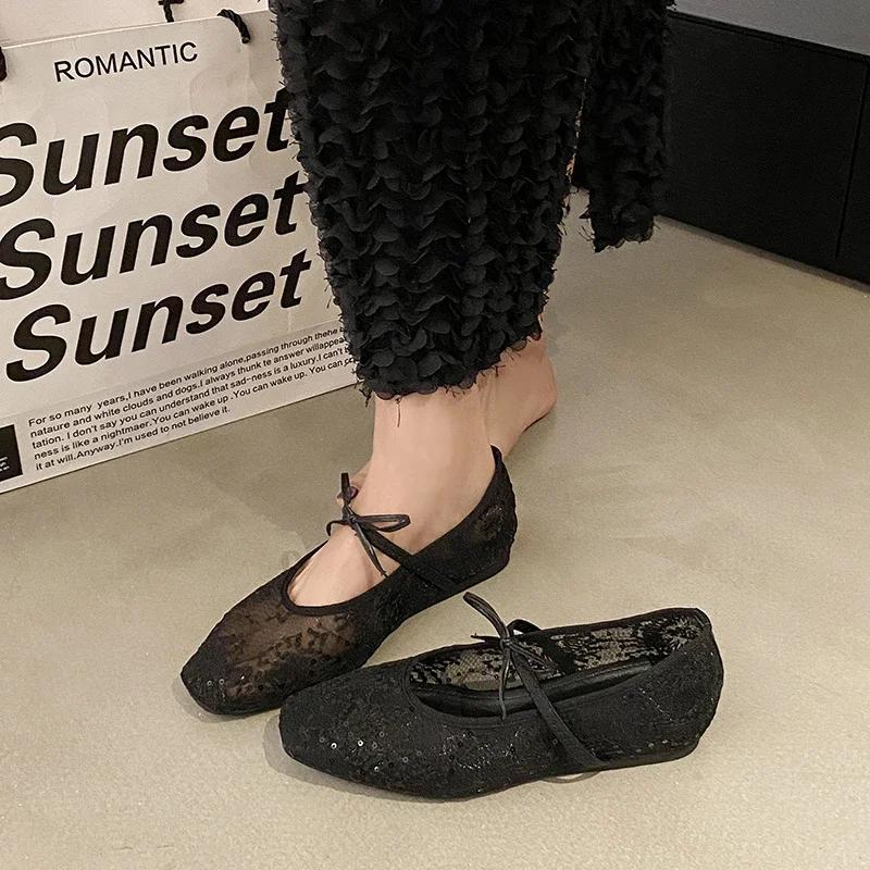 Damenmode Modischer flacher Schuh, Runde Zehenpartie Flacher Ausschnitt Mesh-Gewebe Atmungsaktiv Weichsohlig und Rutschfest Einzelne Schuhe