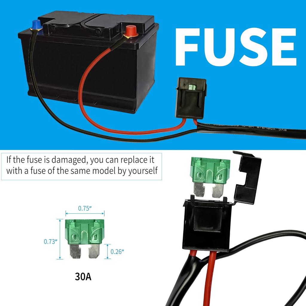 LED Lights Bar Wire Harness Kit With Remote Control 1Leads DC12V 40A Fuse Relay 3.5M/11.5FT 14AWG Wiring Harness Fit For LED Work Lights Driving Fog