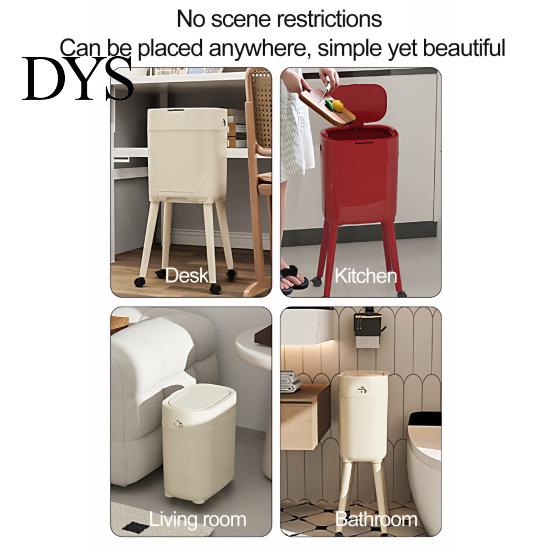 Odor Blocking Trash Bin Can with Heightened Legs And Wheels, 16L Capacity Press On Lid Kitchen Wheels Garbage Bin, Retro Style Waste Container