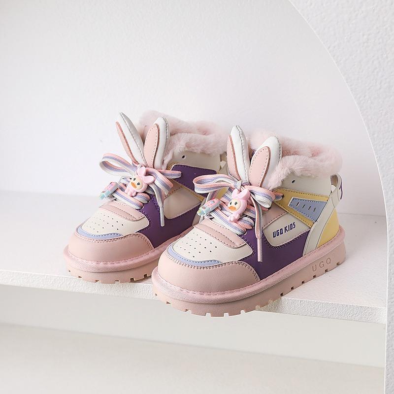 Little Dark Horse Classmate Winter Cute Cartoon Rabbit Ears Children's Snow Boots Velvet Warm Boys and Girls Large Cotton Boots