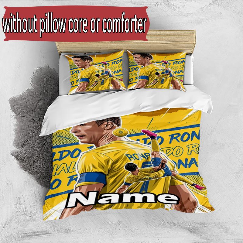 3pcs Duvet Cover Set (1*Duvet Cover + 2*Pillowcase, Without Core), Custom Name Cristiano Ronaldo Pattern Bedding Set, Home Bedroom Decor Gift