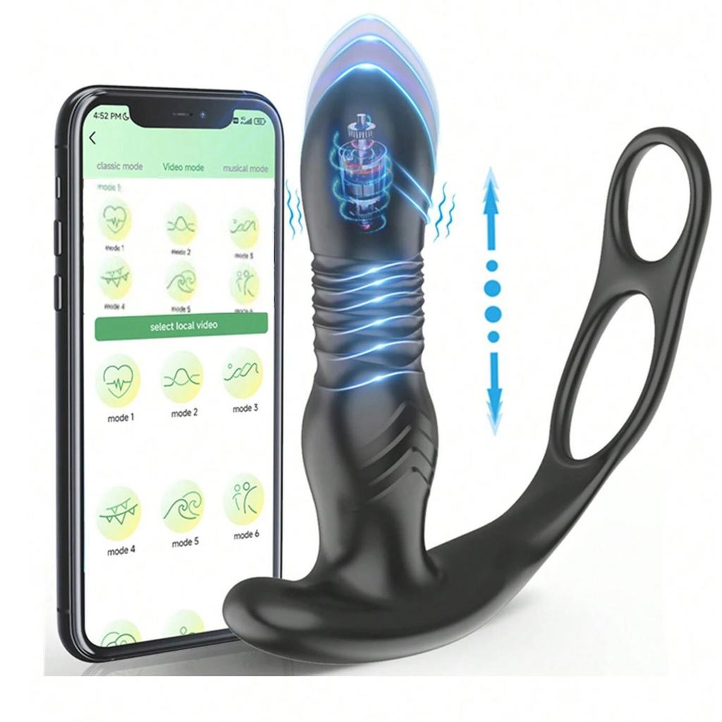 Prostata-impulsmassasjeapparat for menn med app og vibrator for homofile menn. Trådløs analplugg med fjernkontroll for sexleketøy for par. Sexverktøy